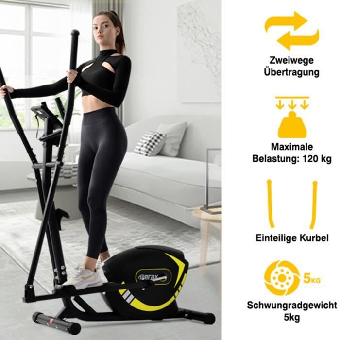 Vélo Elliptique 8 niveaux de résistance magnétique Masse d'inertie 5 kg max.120 kg-Jaune