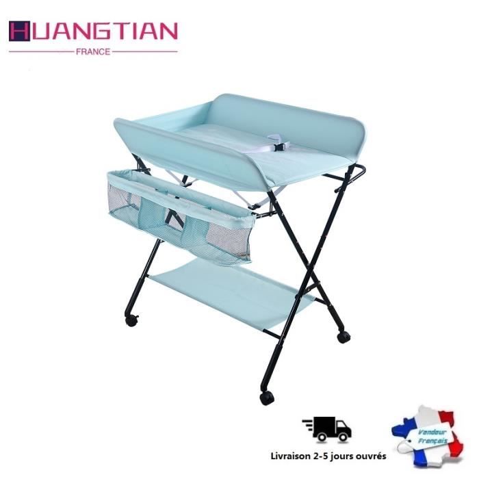 Table à langer: HUA. 80 X 66 cm - Bleu Table à langer pour bébé pliable - table de massage hauteur réglable 92 - 98 cm