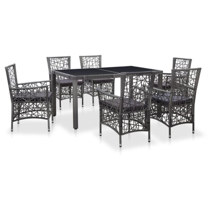 Elégant - 7 pcs TABLE A MANGER AVEC CHAISES Haut de gamme - Salon de jardin Meuble de jardin Résine tressée Gris @599095