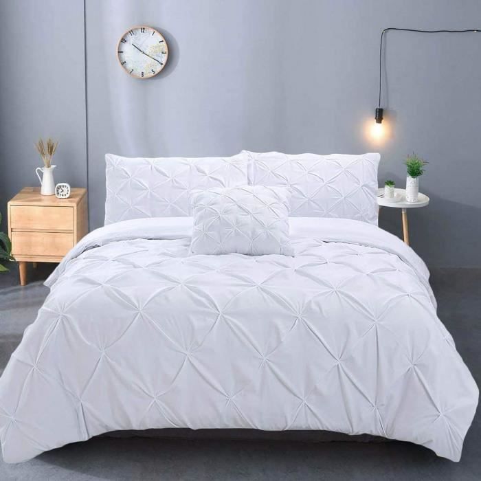 Housse De Couette Plissée Avec Fermeture À Glissière En Microfibre Pintuck Quilt Cover 220x230 Cm- Taille: 220x230cm Version: Blanc