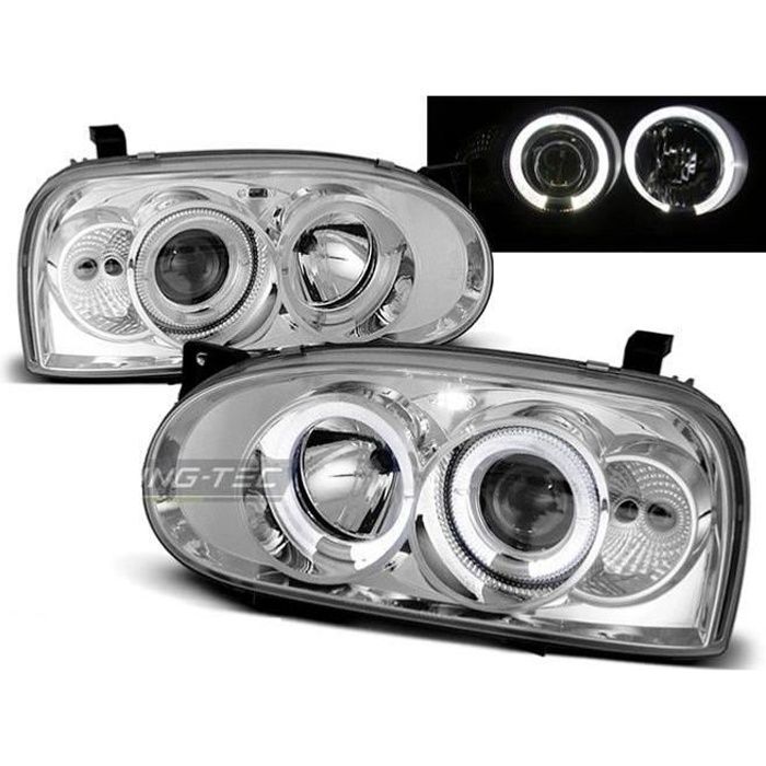Paire de feux phares VW Golf 3 91-97 angel eyes chrome-27361907