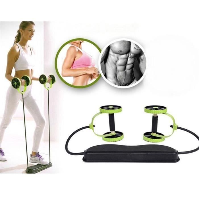 2 Roues Roller élastique abdominale Résistance Tirer Corde Fitness Bande Rope Ve74319