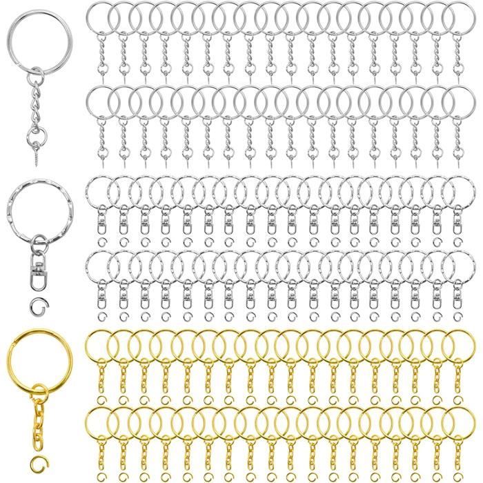 Lot De 150 Anneaux Porte-clés Avec Chaînes - 25mm Métal Argenté - 3 Styles Différents (fleur, Plat, Ordinaire)