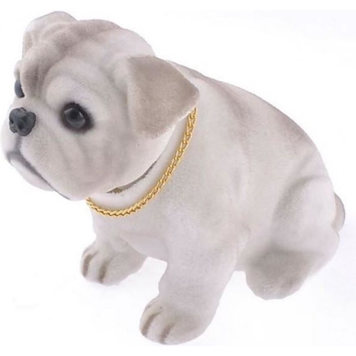chien de plage arriere de voiture bulldog gris collector