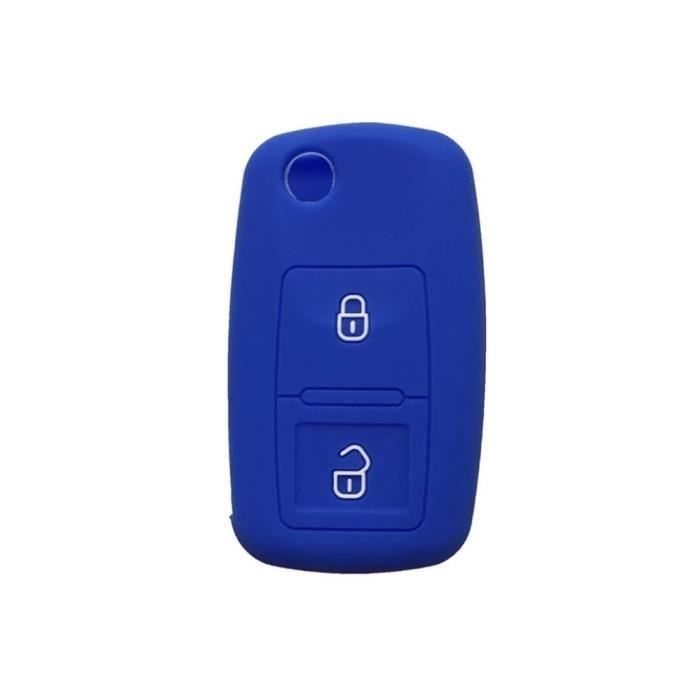 Etui Coque Housse Silicone clé Golf 4 Passat Polo Beetle Jetta Bora 2 Boutons (Bleu)