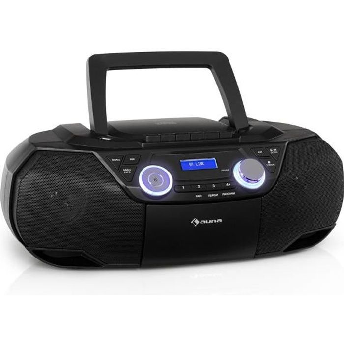 auna Roadie 2K Boombox Lecteur CD radio cassette , tuner DAB - DAB + FM , port USB , interface Bluetooth 5.0 , écran LCD , prise