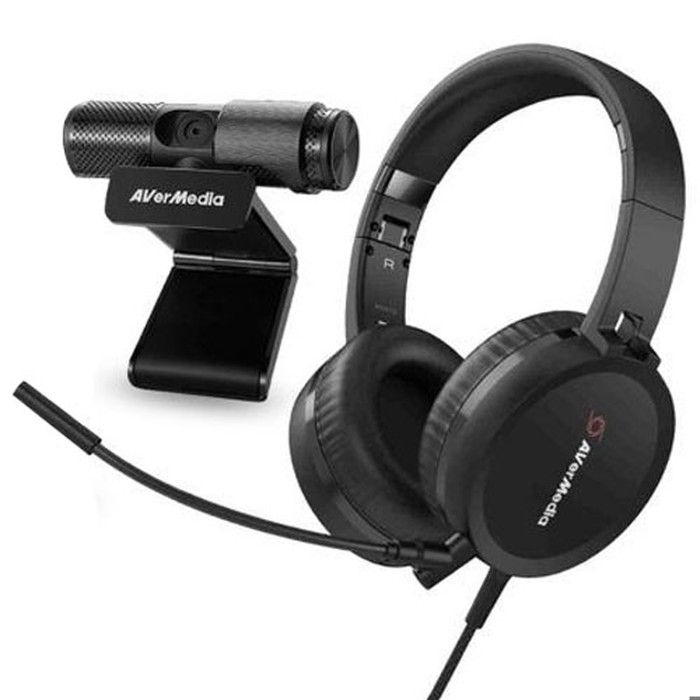 AVERMEDIA Pack Tele Travail Webcam USB FHD PW313 + Micro Casque Visioconférence AH313 USB BO317 Noir