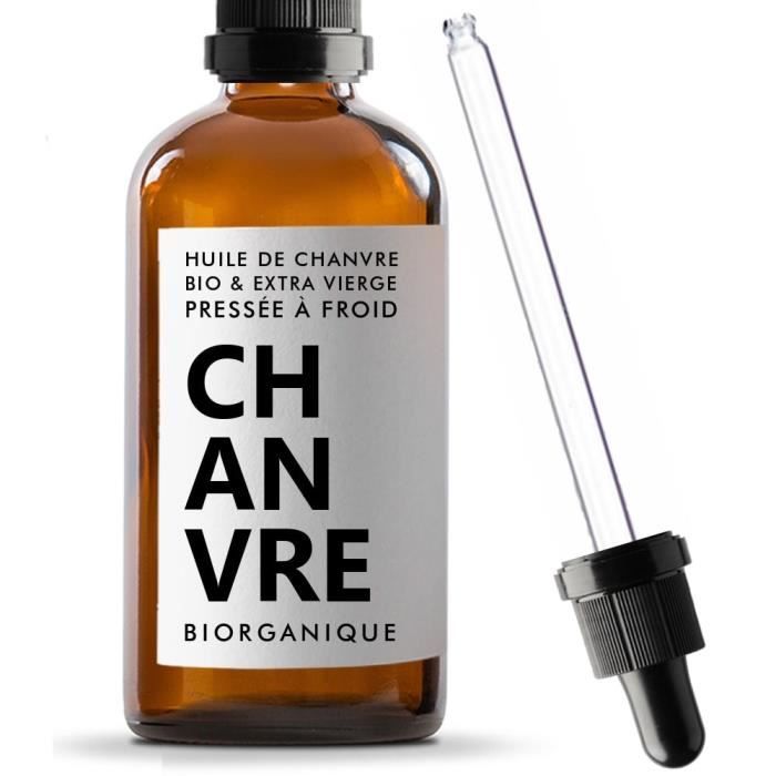 Huile de Chanvre BIO - 100 ml - 100% Bio et Pure - Pressée à froid - Soin pour Corps, Cheveux, Peau, Visage, Anti-âge