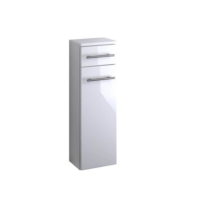 Armoire de salle de bains Small 25cm 1 tiroir & 1 porte blanc brillant. Dimension: 20.00 x 25.00 x 79.00 cm. Couleur : Blanc. Mat...