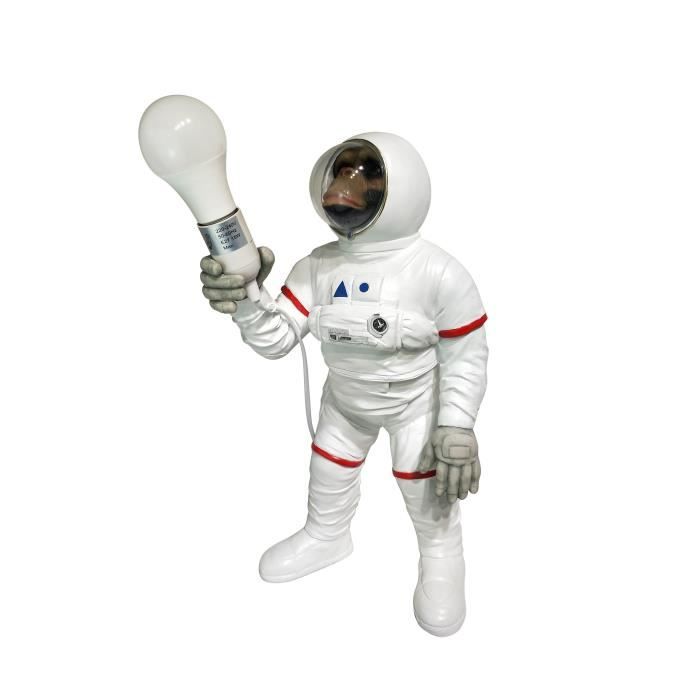 Statue Singe astronaute avec lumière - 24 x 22,5 x 47,5 cm - Blanc