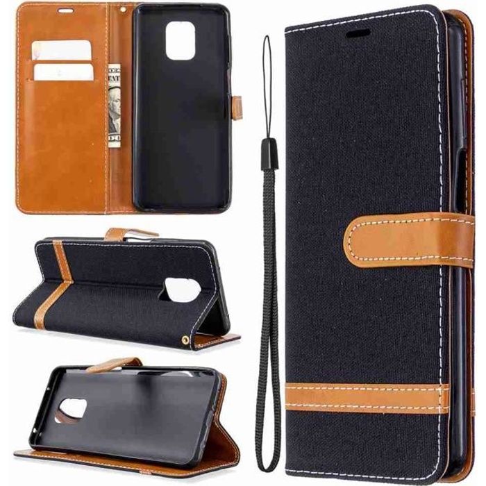 Coque XIAOMI Redmi Note 9,Noir Exquis Denim Cuir Premium Porte-Cartes Fonction Stand Coque Pour XIAOMI Redmi Note 9