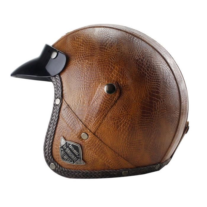 Casque Moto de Marque luxe unisexe Casque Harley vintage rétro détachable moto casque demi casque en pu cuir de personnality casque