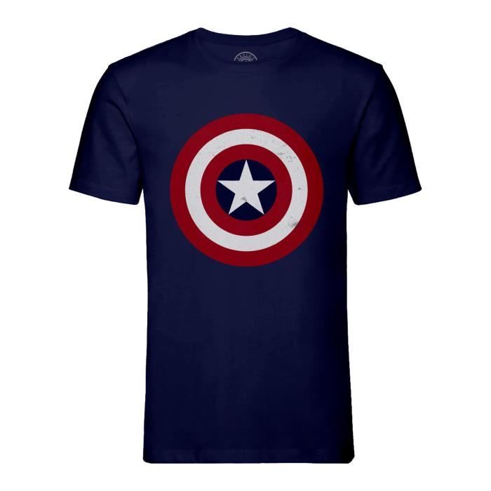 T-shirt Homme Col Rond Bleu Captain America Logo Super Héros BD Film Geek