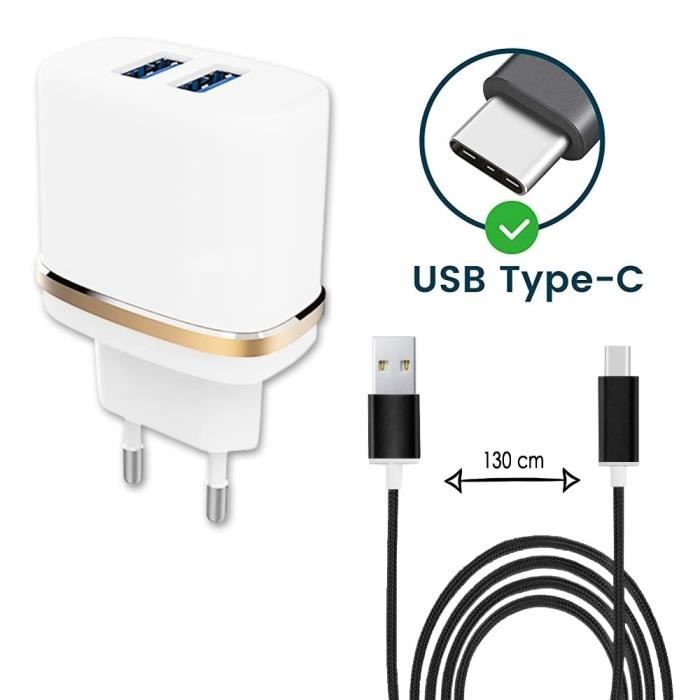 Pack Câble Type C pour Oppo Reno4 Z 5G Chargeur ultra-puissant et rapide 2X USB 5V - 2,1A - NOIR