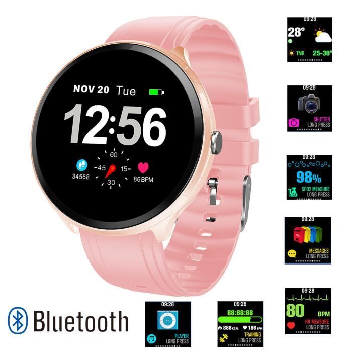 RMEGA® Montre Connectée Femme - Bluetooth - Smartwatch Montre - Intelligente - Sport Ecran Tactile pour Android - IP67 - Silicone