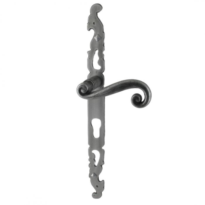 Poignées de porte fer forgé noir ensemble étroit COQ vieil argent trou cylindre i 330X28 m