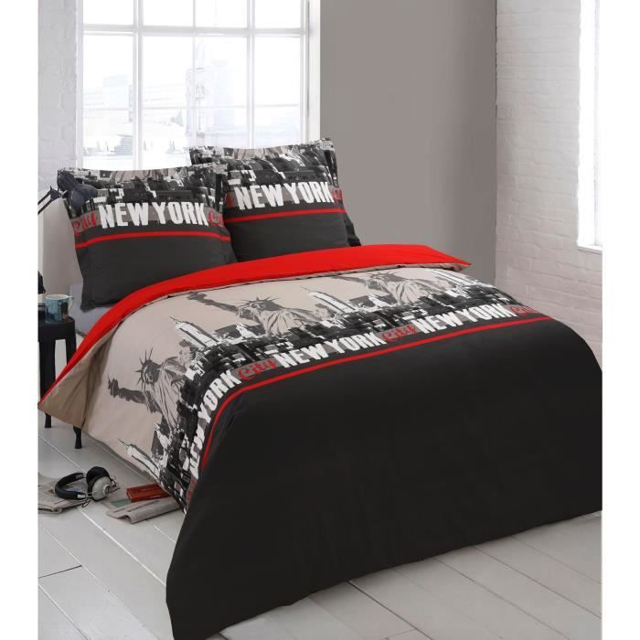 VISION Parure de couette 100% Coton NEW YORK Rouge 200x200cm