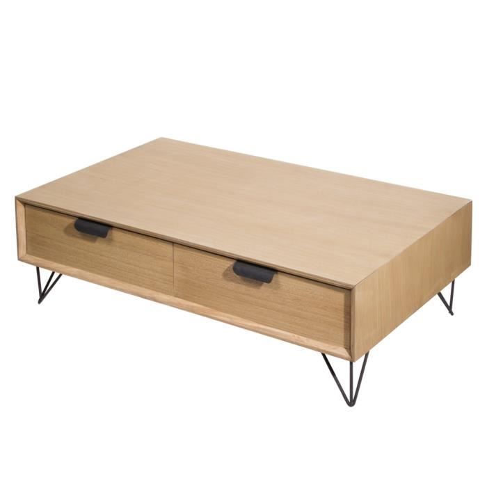 TABLE BASSE 4 TIROIRS 110X60XH34CM VIK BOIS ET METAL NEURE NEUTRE