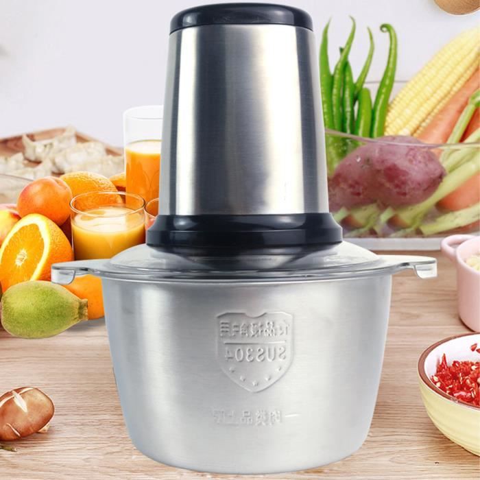 Hachoir Électrique Avec Moteur Puissant Et Bol En Acier INOX 2 L 2 Niveaux De Vitesse Et 4 Lames En Inox 250W Multifoncti