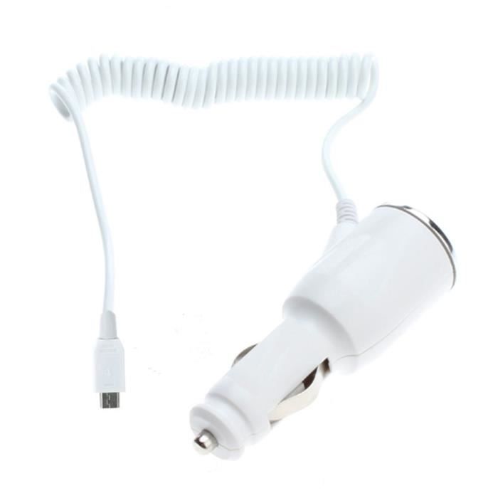 Chargeur allume cigare universel intégré Câble Micro-USB Blanc compatible pour téléphone Honor ayant un port Micro-USB 2.0