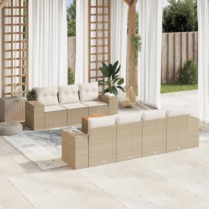 vidaXL Ensemble de jardin 8 pcs avec coussins Résine Tressée