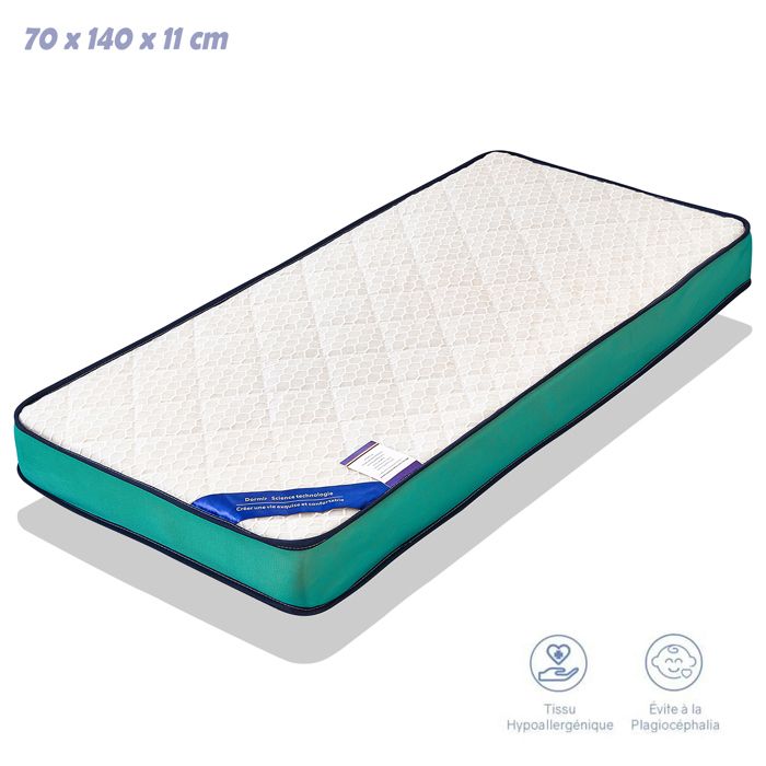 Matelas Bébé DORMISSIMO Cloe 70x140 Cm - épaisseur 10 Cm, Mousse Perforée Anti-bactérienne - Certifié OEKO-TEX