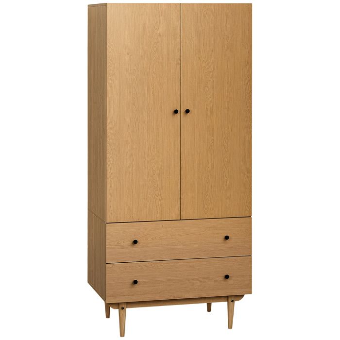 Armoire à vêtements HOMCOM armoire de rangement penderie avec 2 portes 2 tiroirs et tringle - 80 x 52 x 180 cm - aspect bois