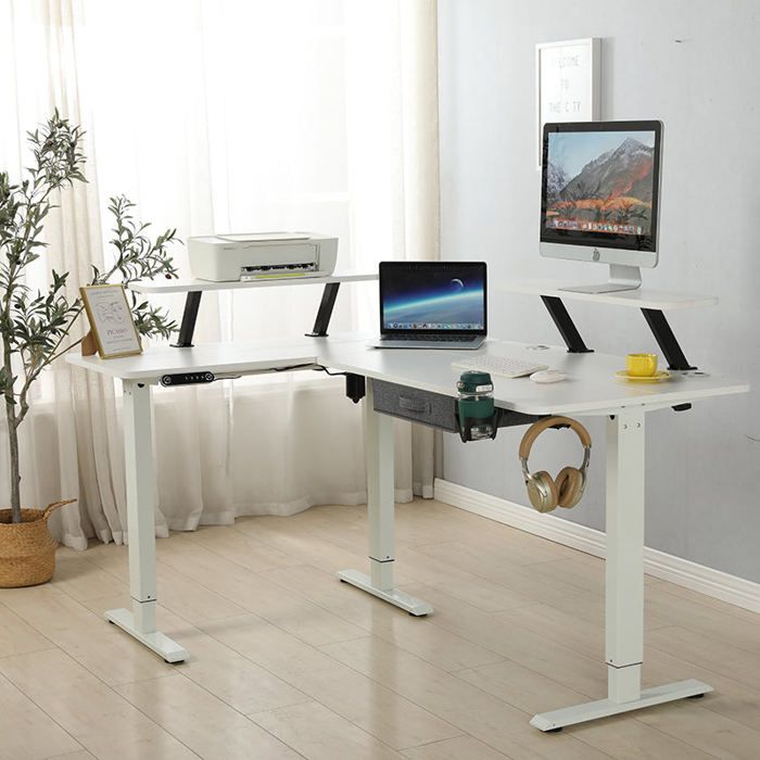 Radlove 160x120cm Forme L Bureau dangle réglable en Hauteur-Bureau Assis-Debout Réglable en Hauteur électriquement Couleur Blanc