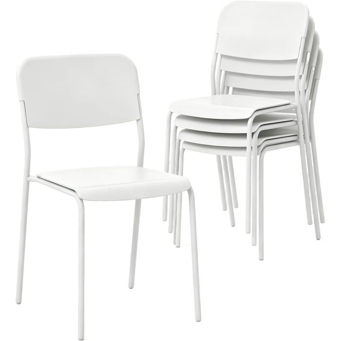 Ensemble de 4 Chaises de Salle à Manger Empilables Capacité MAX 180kg COSTWAY Dossier Incliné Pieds Métal pour Cuisine&Salon Blanc Ensemble de 4 Chaises de Salle à Manger Empilables Capacité MAX 180kg COSTWAY Dossier Incliné Pieds Métal pour Cuisine&Salon Blanc