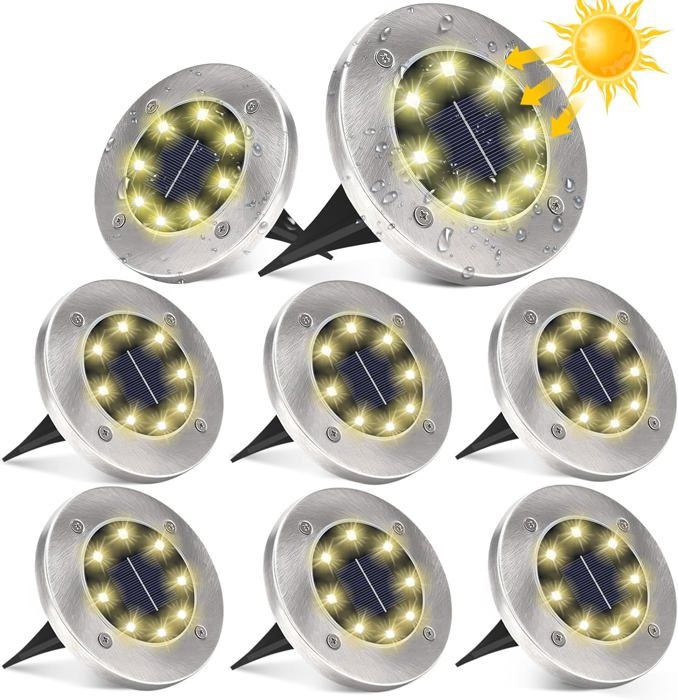 8 Lumières Solaires Extérieur Jardin 800mAh IP65 - Lampes Solaires Allées Automatiques Blanc Chaud