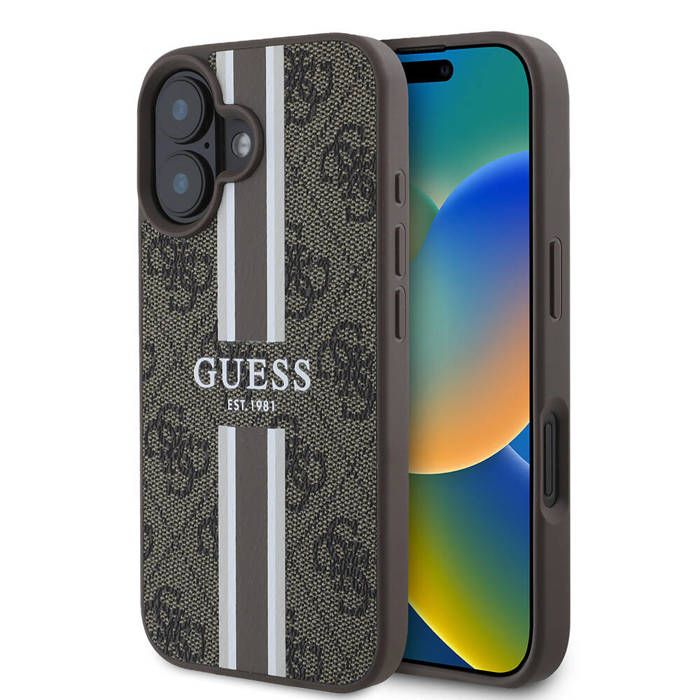 Coque pour iPhone 16 Guess Hardcase 4G Rayures Imprimées MagSafe GUHMP16SP4RPSW - vue 5