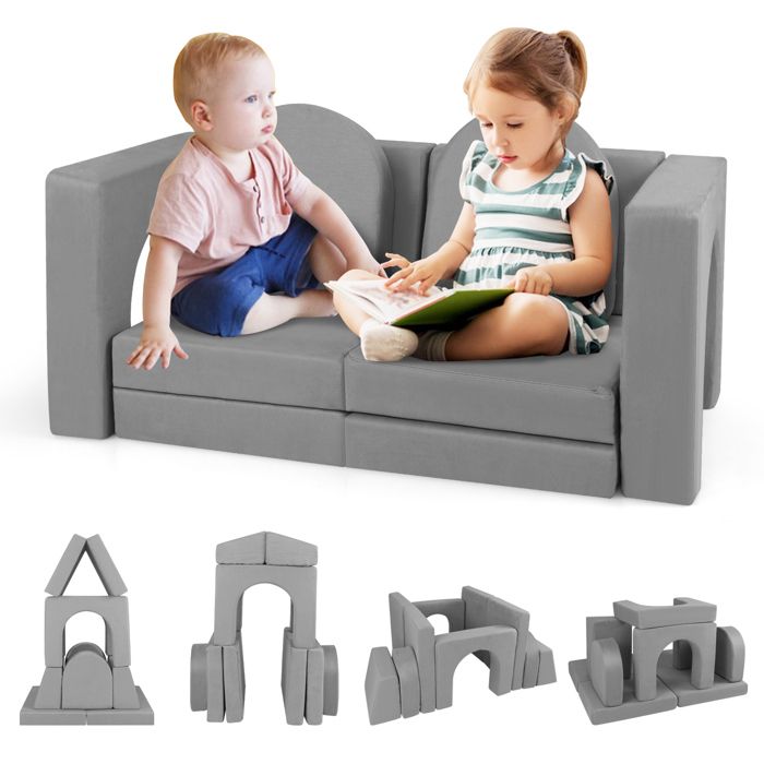 GOPLUS Canapé Enfants 8 Pièces-Canapé Convertible de Jeu Modulaire en Mousse avec Housse en Tissu Suédé-Charge 40KG Gris GOPLUS Canapé Enfants 8 Pièces-Canapé Convertible de Jeu Modulaire en Mousse avec Housse en Tissu Suédé-Charge 40KG Gris