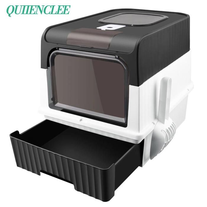 Meilleurs prix pour QUIIENCLEE-Bac à litière pour chat 49*37*35cm bac à litière portable pour chat (avec pelle à litière) noir