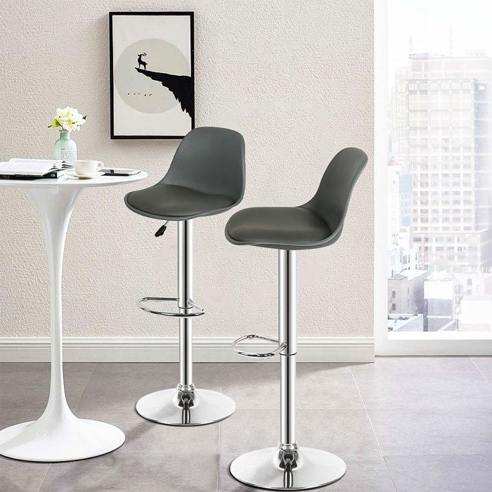 XJING Lot de 2 tabourets de bar réglables-Gris foncé-Tabouret de bar pivotant à 360°-Chaise en cuir PU-Pour la maison le bar
