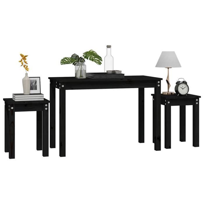 Bon marché * Tables gigognes 3 pcs - SWEETY - Noir Bois de pin massif FR1792 Bon marché * Tables gigognes 3 pcs - SWEETY - Noir Bois de pin massif FR1792