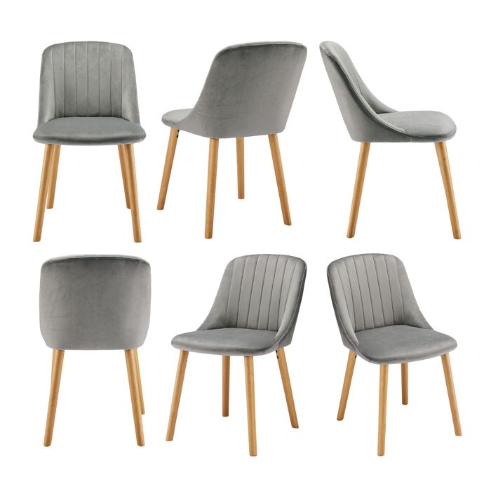 Goeurvant Chaises de salle à manger chaise cuisine moderne dossier rembourré pieds couleur bois - Lot de 6 - Gris clair - Velours