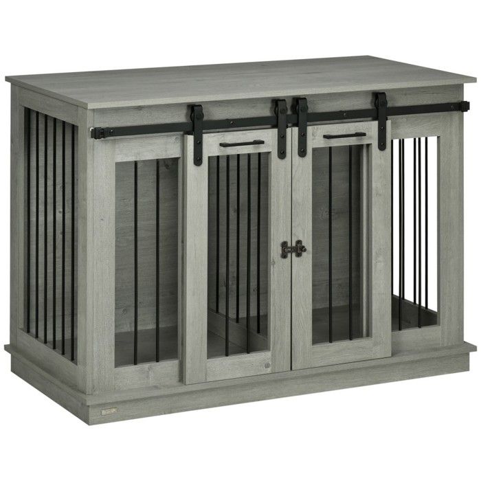 Comparer les prix de Cage Pour Chien Niche 2 Compartiments Double Porte Gris 120x60x88.5cm Cage Pour Chien De Taille Moyenne