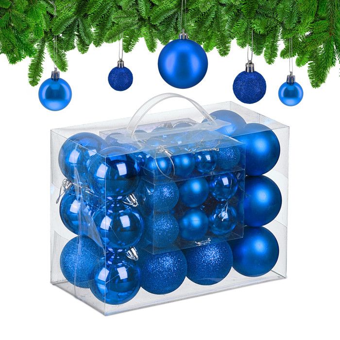 Boules De Noël Relaxdays - Lot De 103 Pièces, Plastique Incassable, Rouge/blanc, Avec Pic étoile Et Chaîne