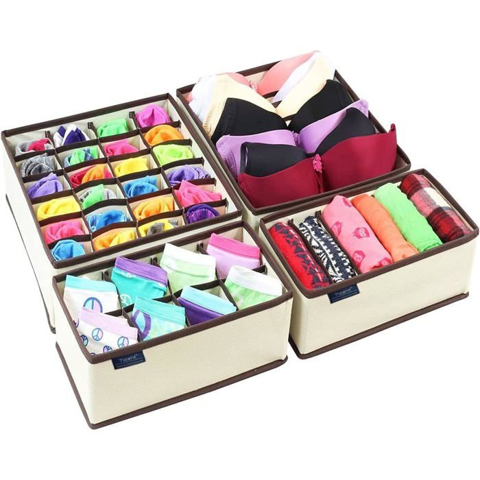 Boîtes de rangement - Tiroirs pliants - Boîtes avec séparateurs - Lot de 4