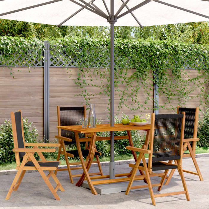 JLL*TOP - Lot de 4 chaises de jardin inclinables - dossier haut - noir bois massif acacia LV6023