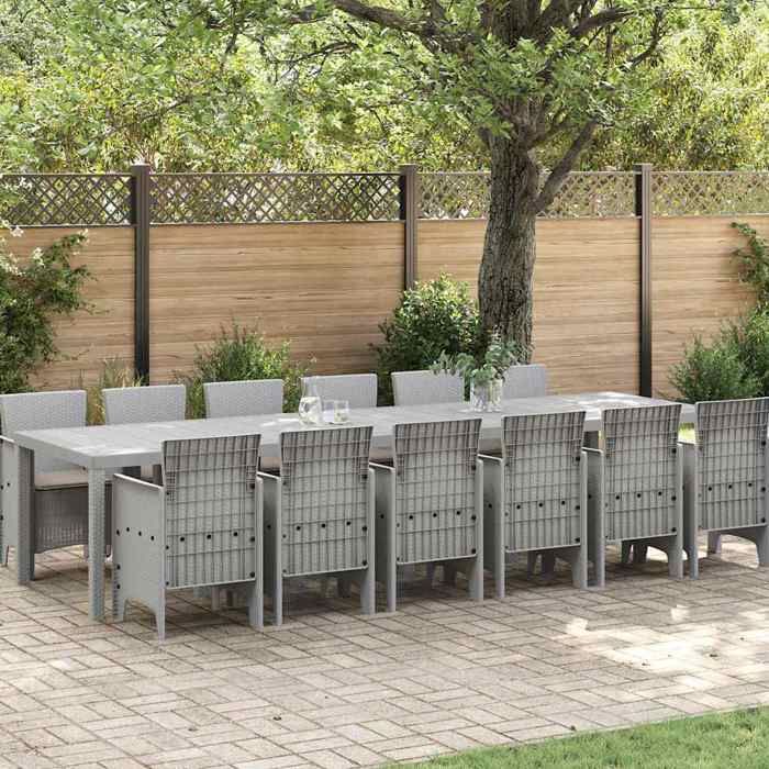 vidaXL Ensemble de jardin de 13 pièces avec coussins en rotin Table de jardin 200x100x73 cm en rotin Table de jardin 150x100x73 cm en rotin Chaises de jardin avec coussins 4 pcs en rotin - vue 4