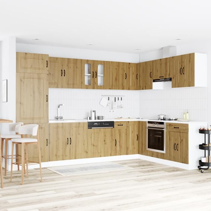 SALE Meuble de cuisine - Meuble Colonne Meuble Haut de cuisne ELEMENTS Cuisine - Kalmar avec doubles éviers en chêne artisan