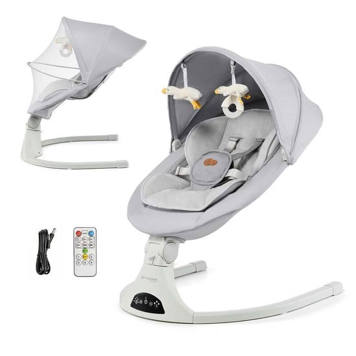 Transat Bébé Kinderkraft TULSY électrique pliable 5 vitesses Bluetooth télécommande 3 positions Gris
