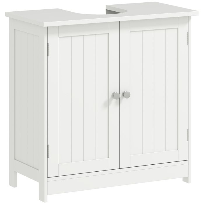 Meuble sous lavabo - HOMCOM - avec placard à 2 portes étagère réglable - anti-humidité - 60 x 30 x 60 cm - blanc