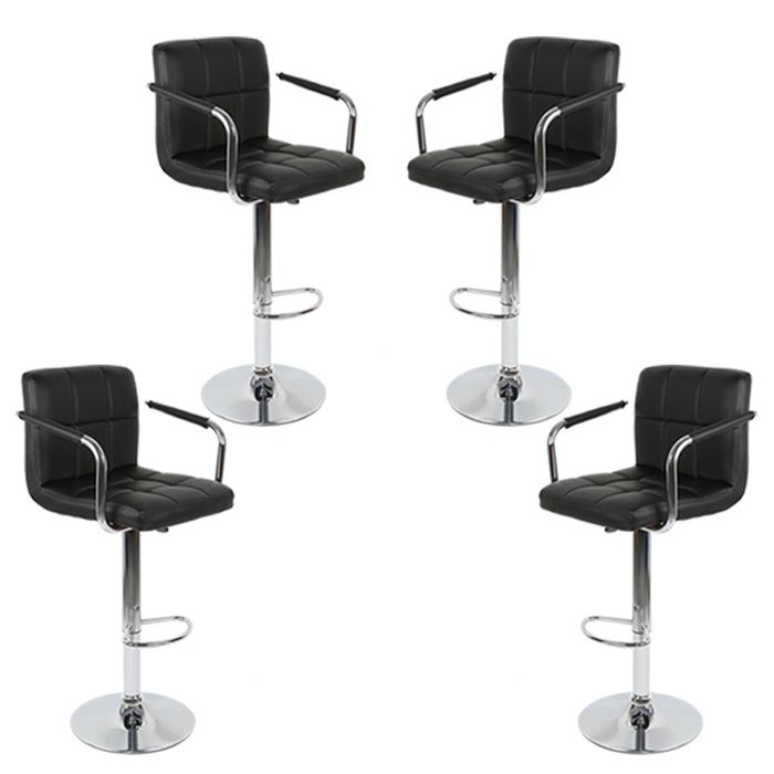 MIPAN.Tabourets de Bar Noir - Lot de 4 Chaises de Bar - Avec Accoudoirs Dossier Rotatif - Pivotantes + Réglables en Hauteur