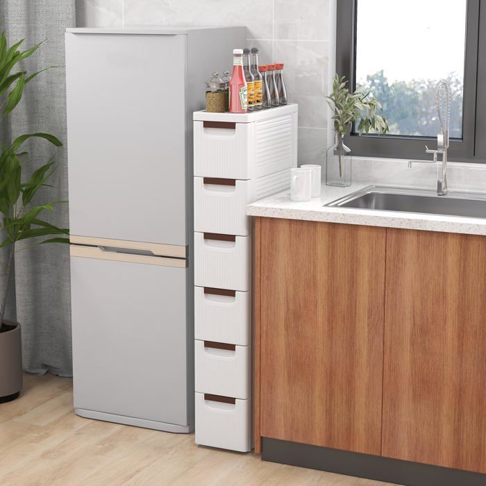 GIANTEX Commode à 6 Tiroirs avec Roulettes-19x42x109cm-Armoire de Rangement Etroite-Organisateur pour Salon Chambre Cuisine-Blanc GIANTEX Commode à 6 Tiroirs avec Roulettes-19x42x109cm-Armoire de Rangement Etroite-Organisateur pour Salon Chambre Cuisine-Blanc
