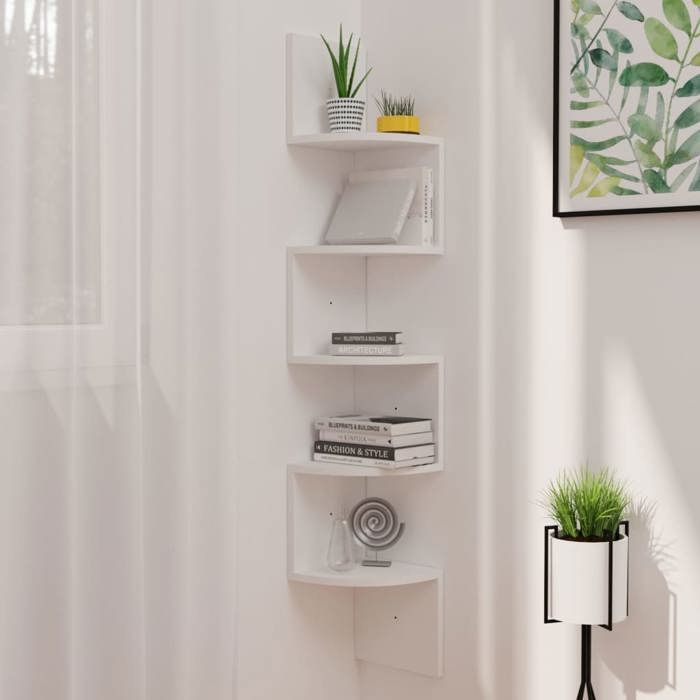 Étagère dangle murale - vidaXL - Blanc - 19x19x123 cm - Bois dingénierie - Capacité totale 5 kg