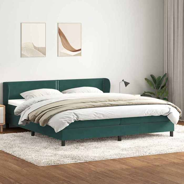 Sommier à lattes avec matelas - vidaxl - 180x220 cm - Velours vert foncé - 2 matelas inclus - Surmatelas 180x220 cm