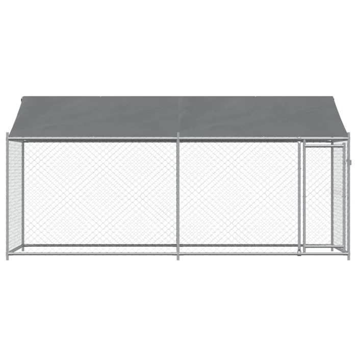 Cage pour chien en acier galvanisé - WIENS - 4x2x2 m - Gris - Toit imperméable - Porte verrouillable - Maille ventilée