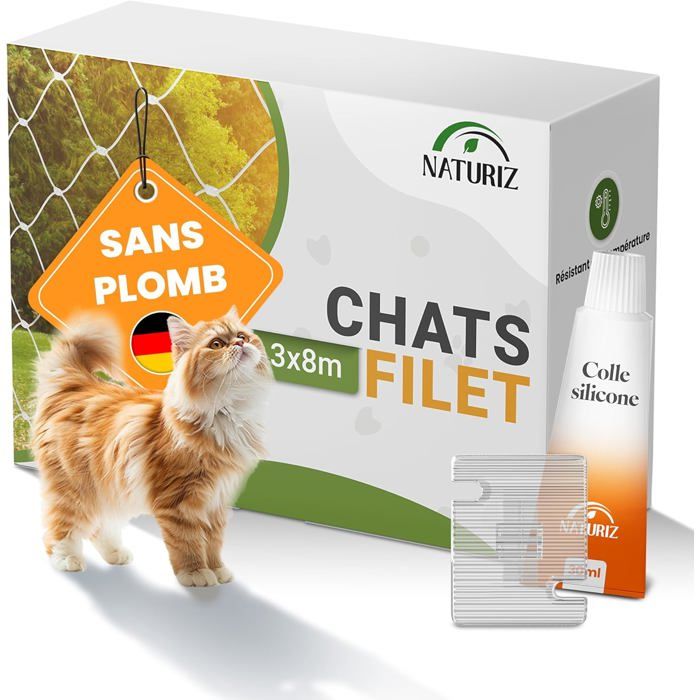 Filet de protection pour chat - Trixie - 3 x 8 m transparent - Sans perçage - Résistant déchirures & morsures